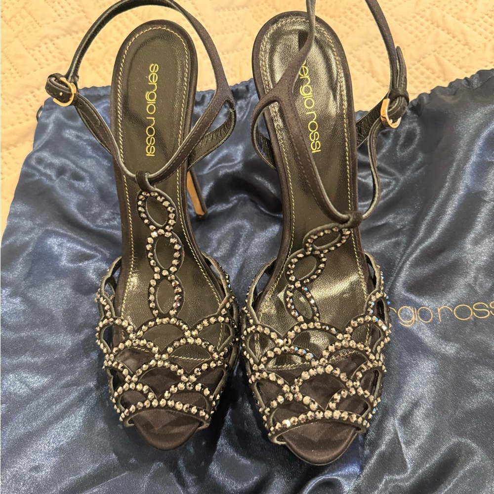 Sergio Rossi Black Embellished Heels